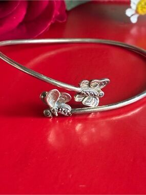 925 Silver Bee-Accent Open Cuff Bracelet - Women's Jewelry